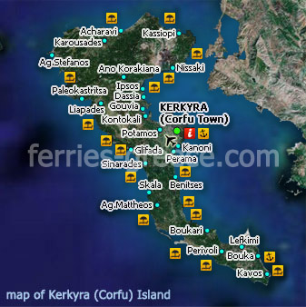 Mapa de Corfu en Ionio Grecia