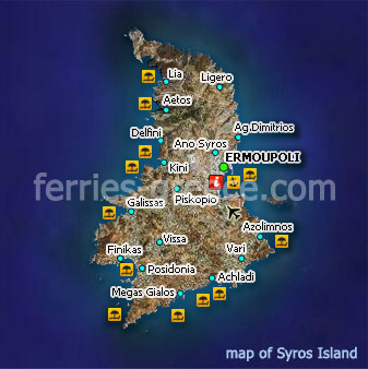 Kaart van Syros Eiland, Cycladen, Griekenland
