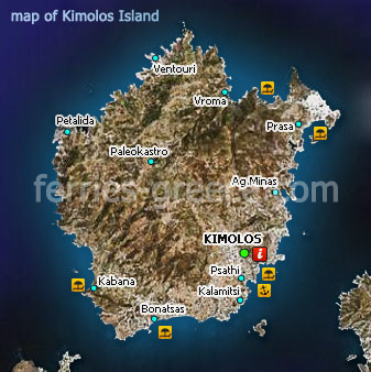 Map of Kimolos Islands Cyclades Greece