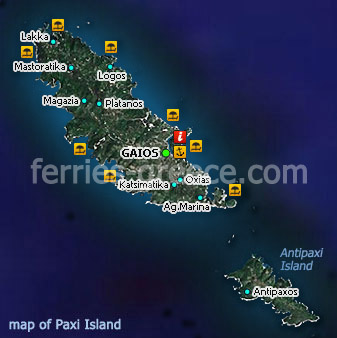 Kaart van Paxi Eiland, Ionische Eilanden, Griekenland