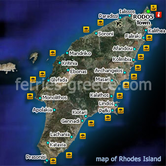 Mapa de Rodas en Dodecaneso, Islas Griegas, Grecia