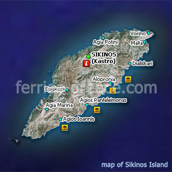 Karte von Sikinos, Kykladen, Griechenland